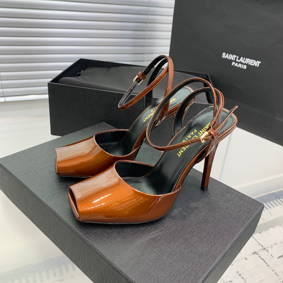 SL FISH MOUTH SANDAL PUMP OCHRE POLISHED CALFSKIN
