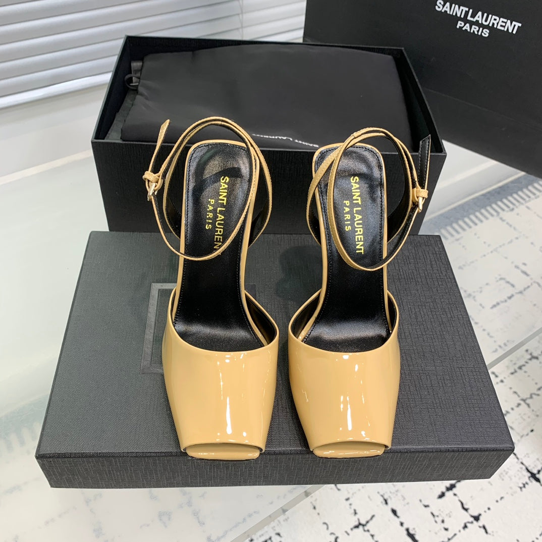 SL FISH MOUTH SANDAL PUMP FLAX POLISHED CALFSKIN