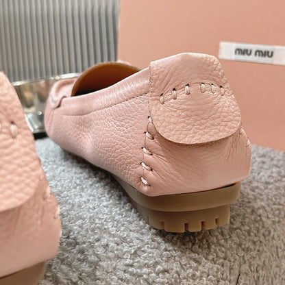 SLIP-ON HAND-SEWN SHOES LIGHT PINK COWHIDE