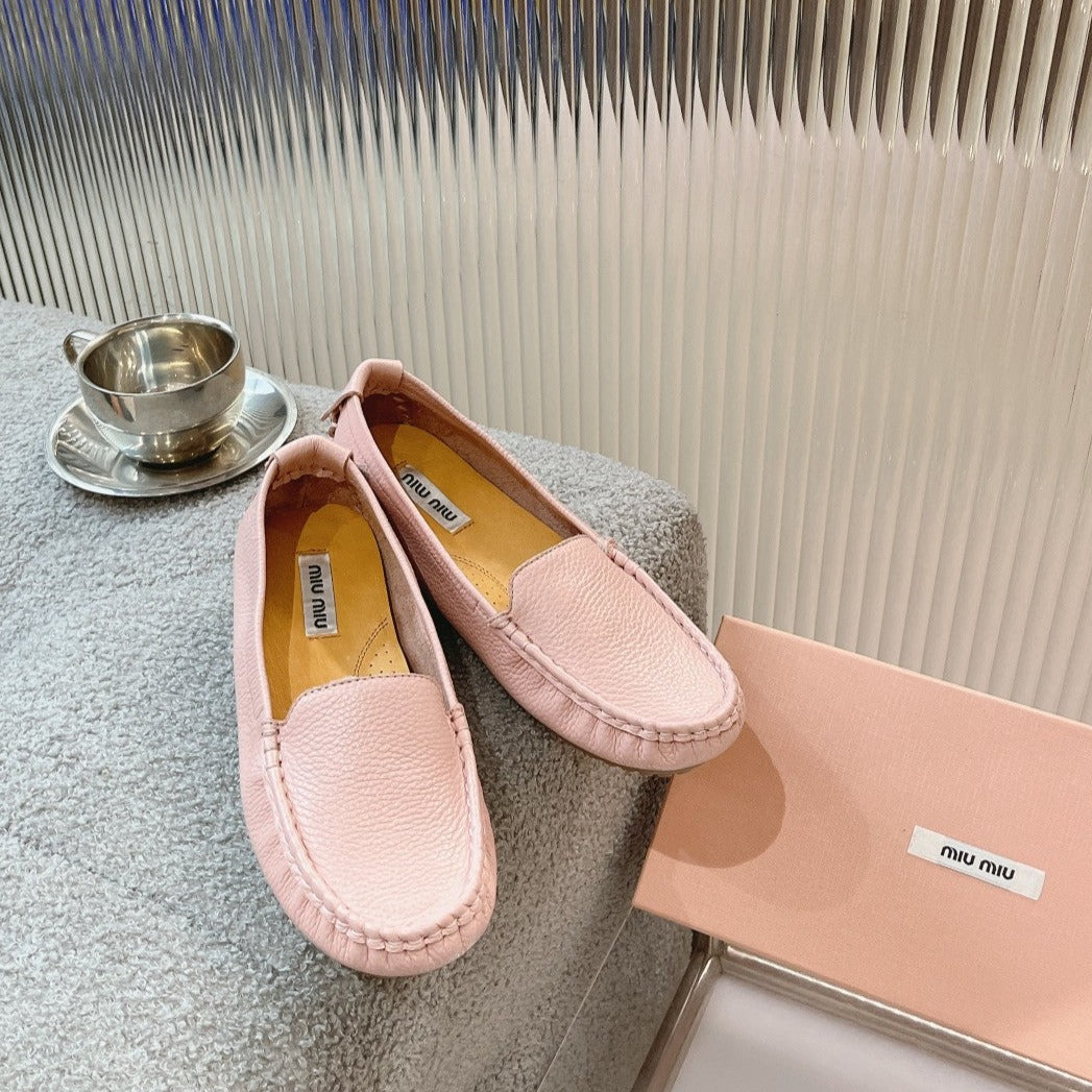 SLIP-ON HAND-SEWN SHOES LIGHT PINK COWHIDE