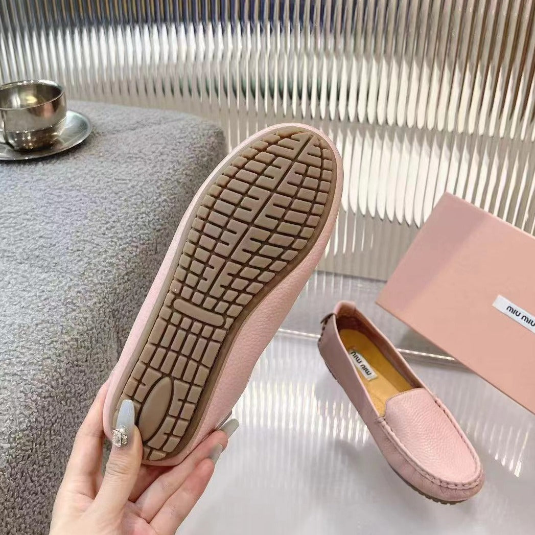 SLIP-ON HAND-SEWN SHOES LIGHT PINK COWHIDE