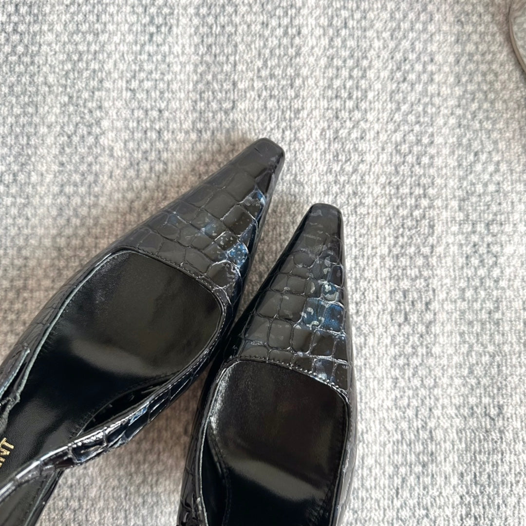 LEE SLINGBACK PUMPS 105 IN BLACK CROCODILE-EMBOSSED LEATHER