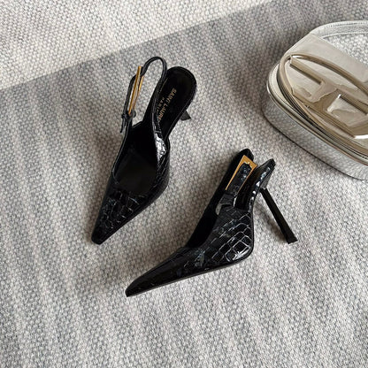 LEE SLINGBACK PUMPS 105 IN BLACK CROCODILE-EMBOSSED LEATHER