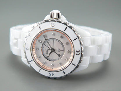 J12 33mm Quartz White Ceramic Diamond Numerals Pink Mop Dial