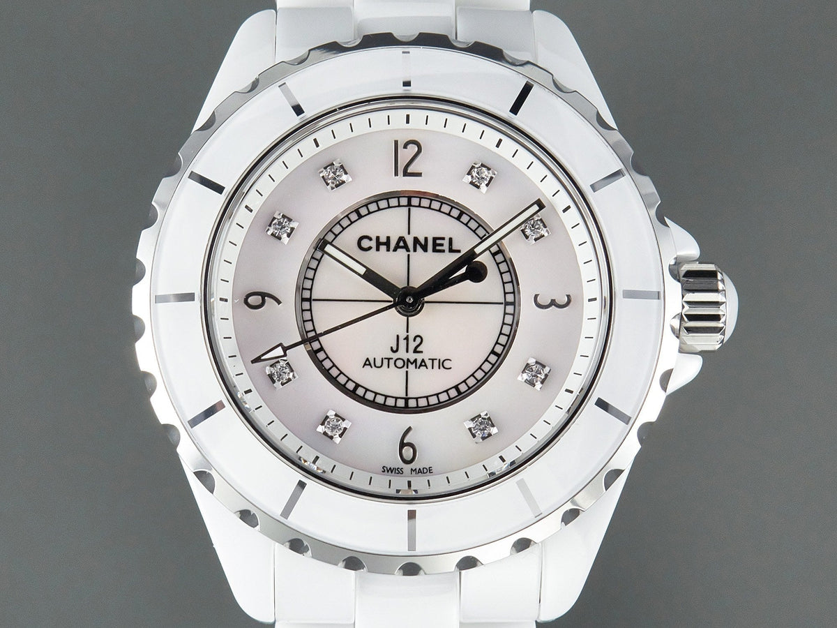 J12 Automatic White Ceramic Black Diamond Numerals Mop Dial