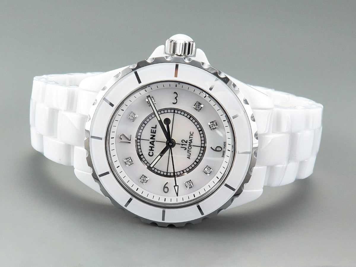 J12 Automatic White Ceramic Black Diamond Numerals Mop Dial