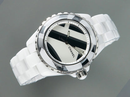 J12 38mm Automatic Limited Untitled H5582 White Ceramic Black White Dial