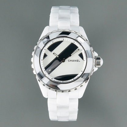 J12 38mm Automatic Limited Untitled H5582 White Ceramic Black White Dial