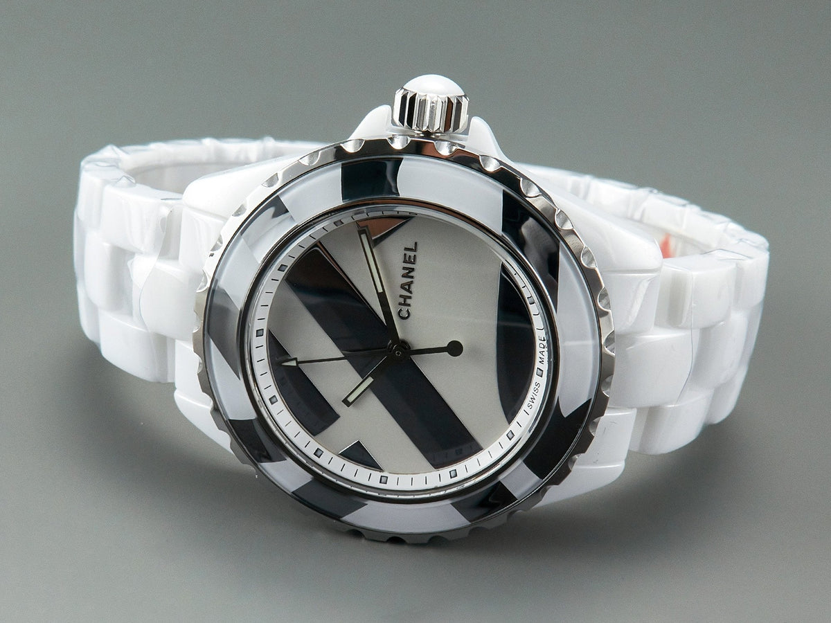 J12 38mm Automatic Limited Untitled H5582 White Ceramic Black White Dial