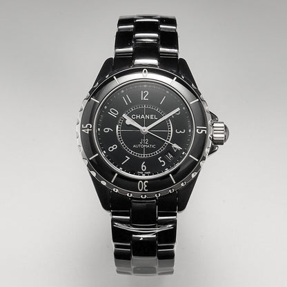 J12 Date Automatic Black Ceramic White Numerals Black Dial White Steel Hands