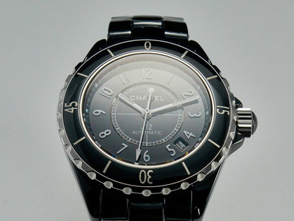 J12 Date Automatic Black Ceramic White Numerals Black Dial White Steel Hands