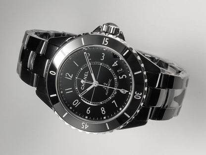 J12 Date Automatic Black Ceramic White Numerals Black Dial Black Steel Hands