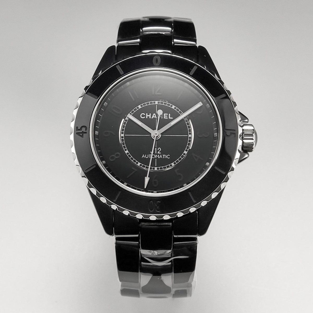 J12 Automatic Black Ceramic Black Numerals Black Dial White Steel Hands