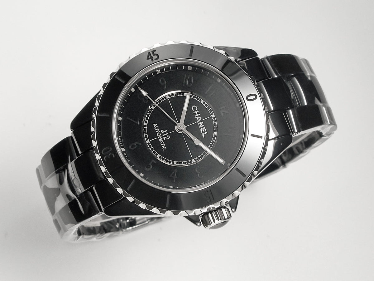 J12 Automatic Black Ceramic Black Numerals Black Dial White Steel Hands