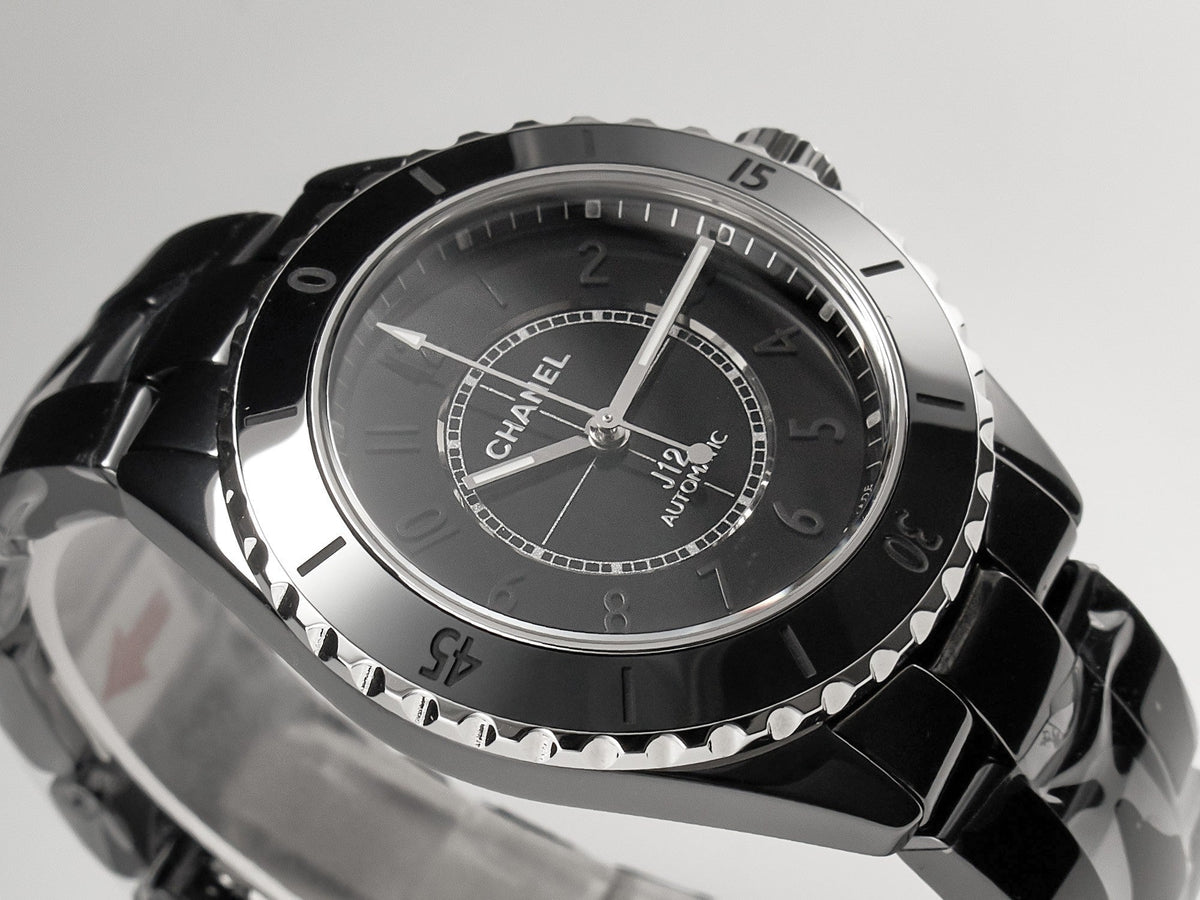 J12 Automatic Black Ceramic Black Numerals Black Dial White Steel Hands