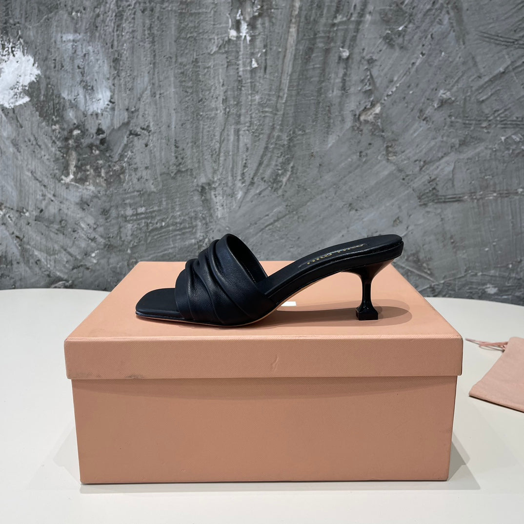 HIGH - HEEL BLACK SHEEPSKIN WITH STYLIZED STRAPS