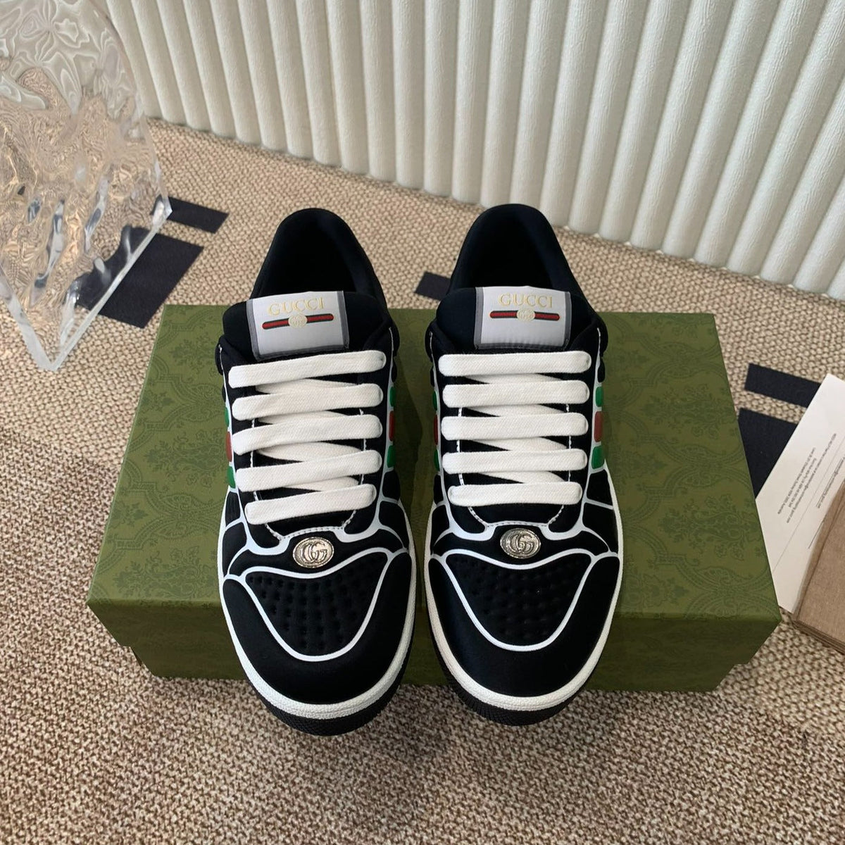 GG SCREENER SNEAKER WITH WEB BLACK CALFSKIN