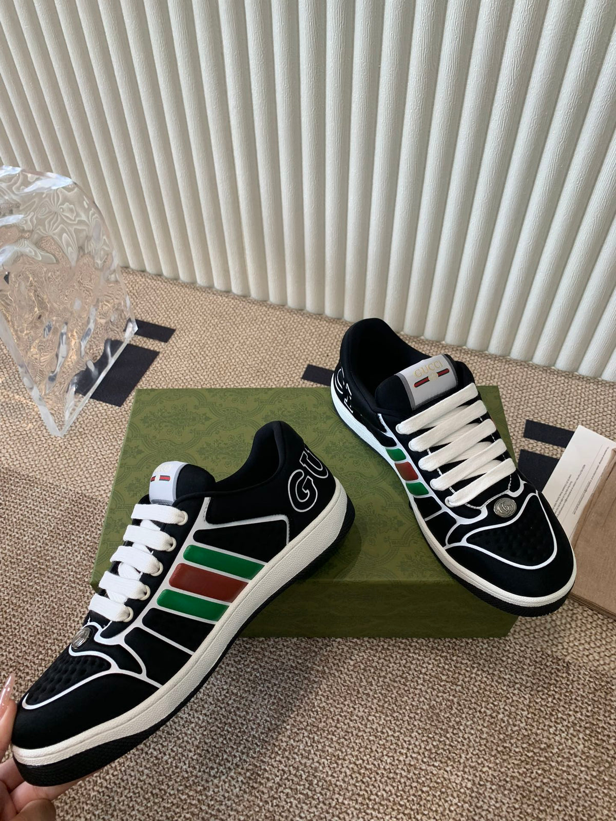 GG SCREENER SNEAKER WITH WEB BLACK CALFSKIN