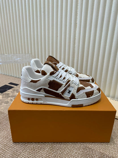 LV TRAINER SNEAKER PONY BROWN MIX WHITE