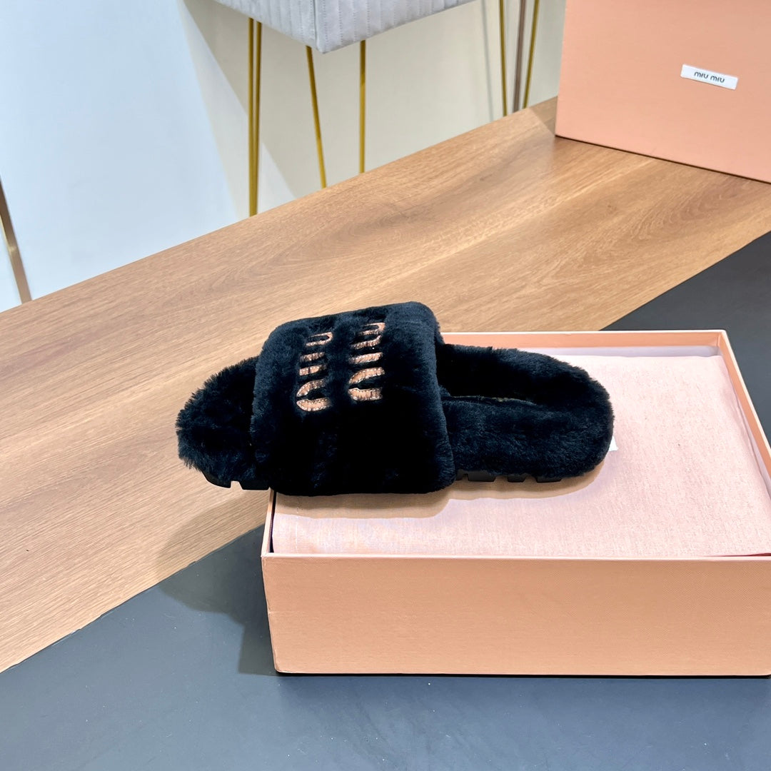 FUR SLIPPER BLACK