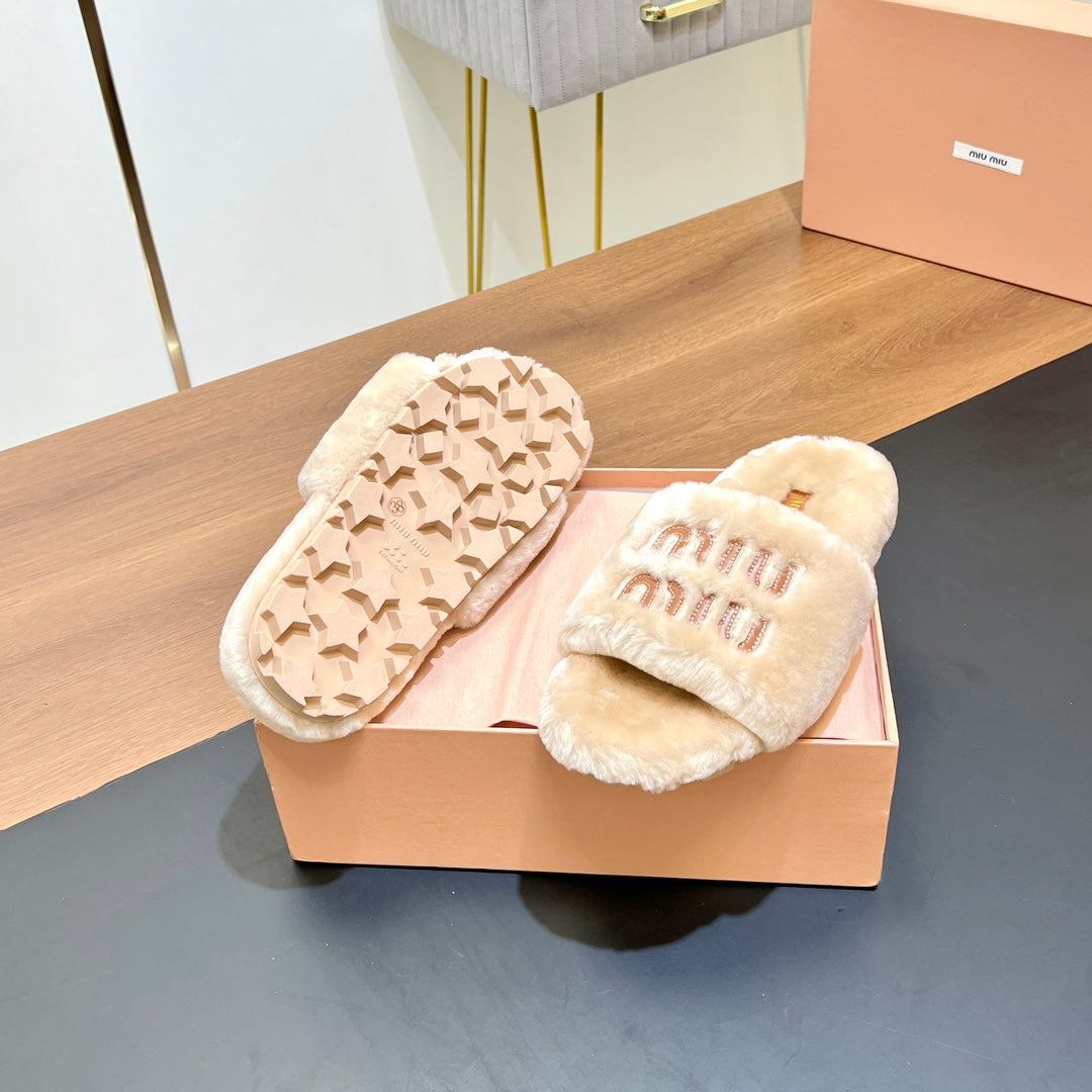 FUR SLIPPER BEIGE