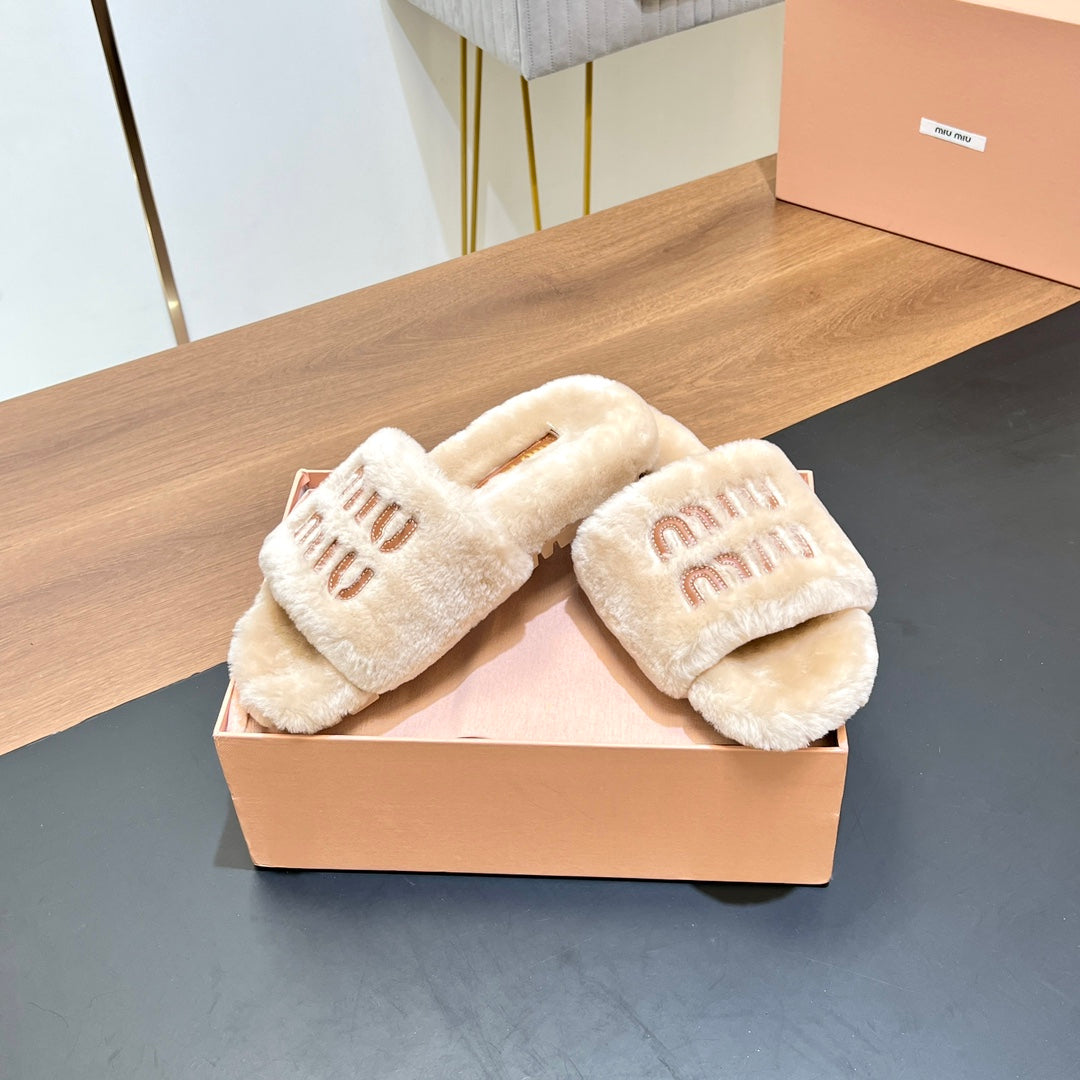 FUR SLIPPER BEIGE
