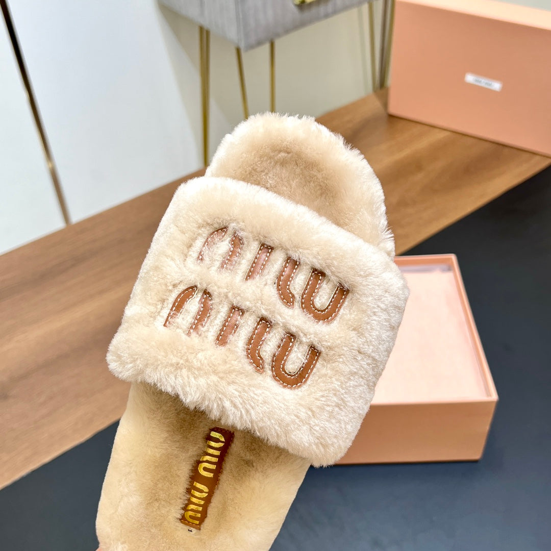 FUR SLIPPER BEIGE