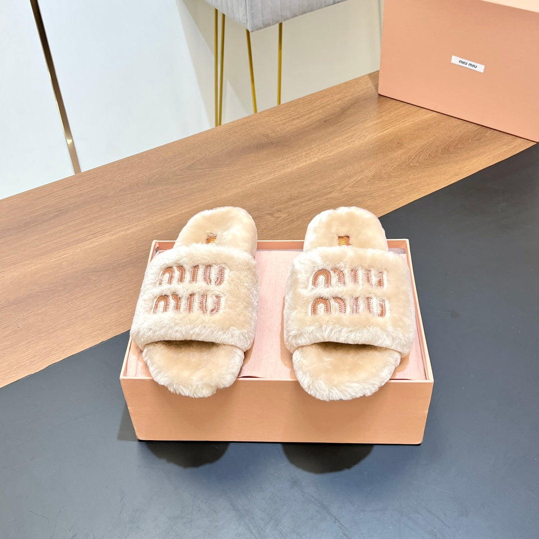 FUR SLIPPER BEIGE
