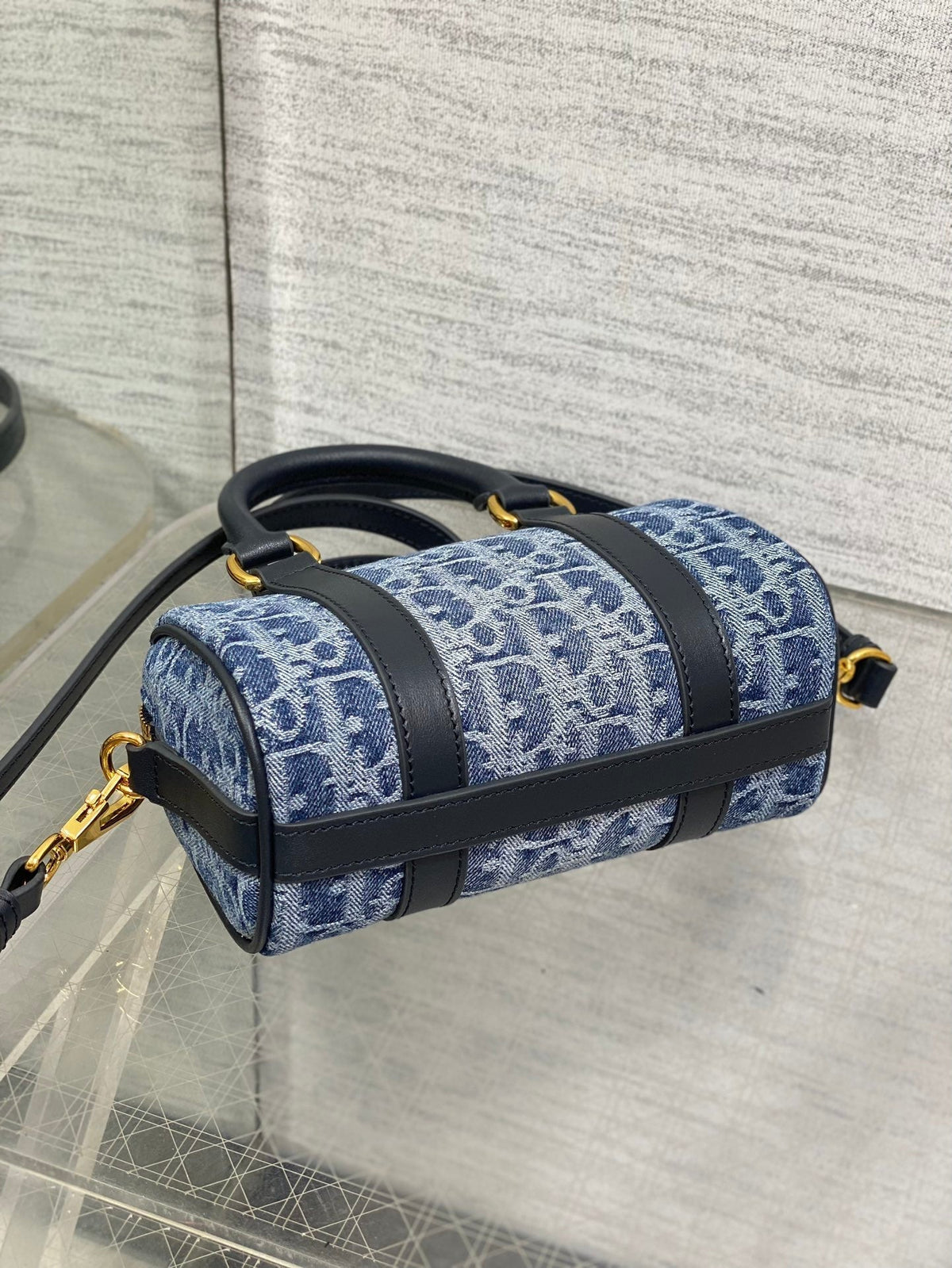 GROOVE MINI 17 BAG IN DENIM BLUE OBLIQUE MONOGRAM JACQUARD