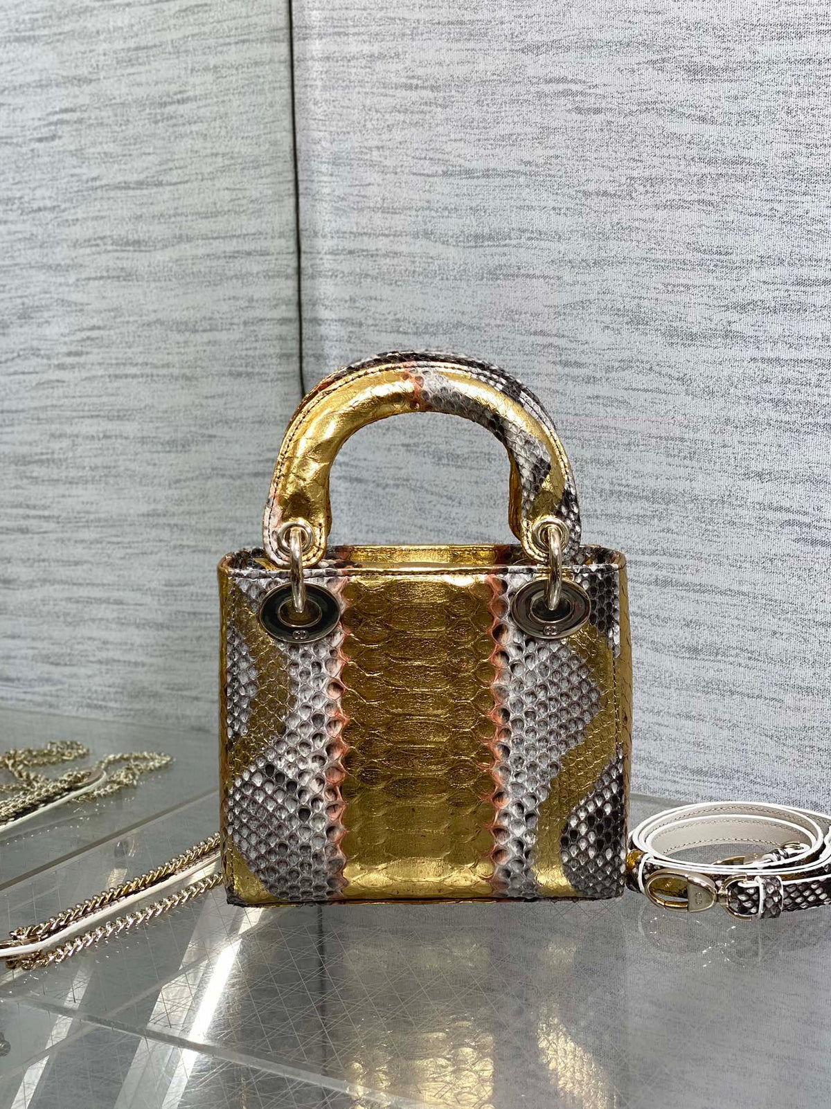 MINI 17 LADY BAG IN GOLDEN SNAKESKIN PATTERN LAMBSKIN