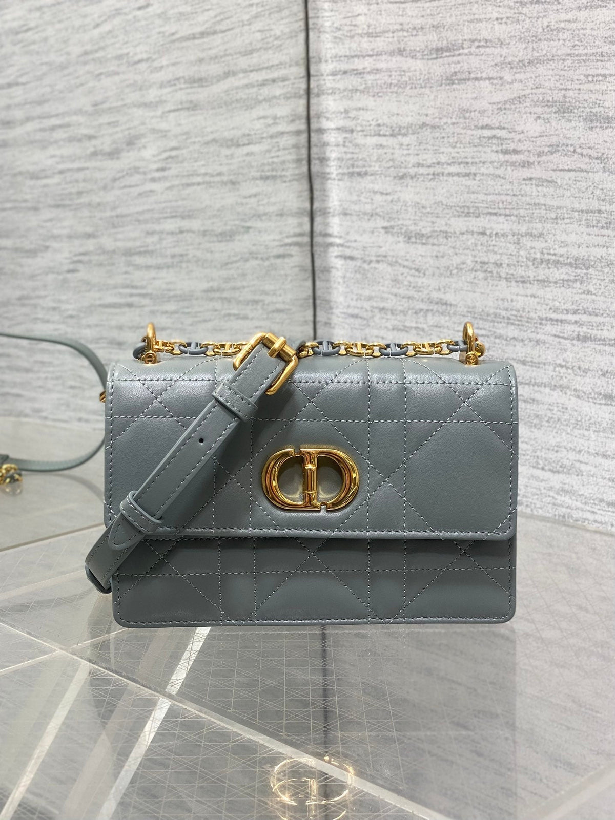 MISS CARO MINI BAG 17 IN OSLO GREY MACROCANNAGE LAMBSKIN