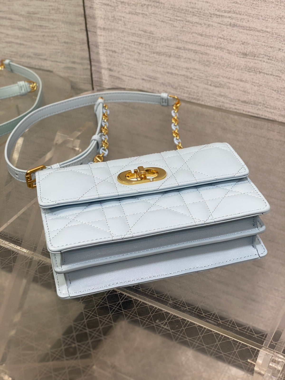 MISS CARO MINI BAG 17 IN BABY BLUE MACROCANNAGE LAMBSKIN