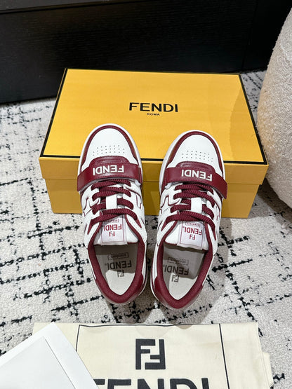 FENDI MATCH LOW-TOPS IN BURGUNDY RED MIX WHITE CALFSKIN
