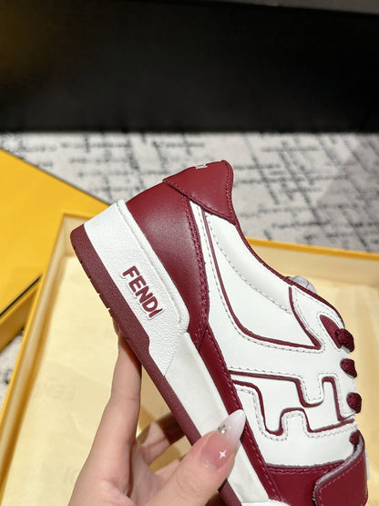 FENDI MATCH LOW-TOPS IN BURGUNDY RED MIX WHITE CALFSKIN