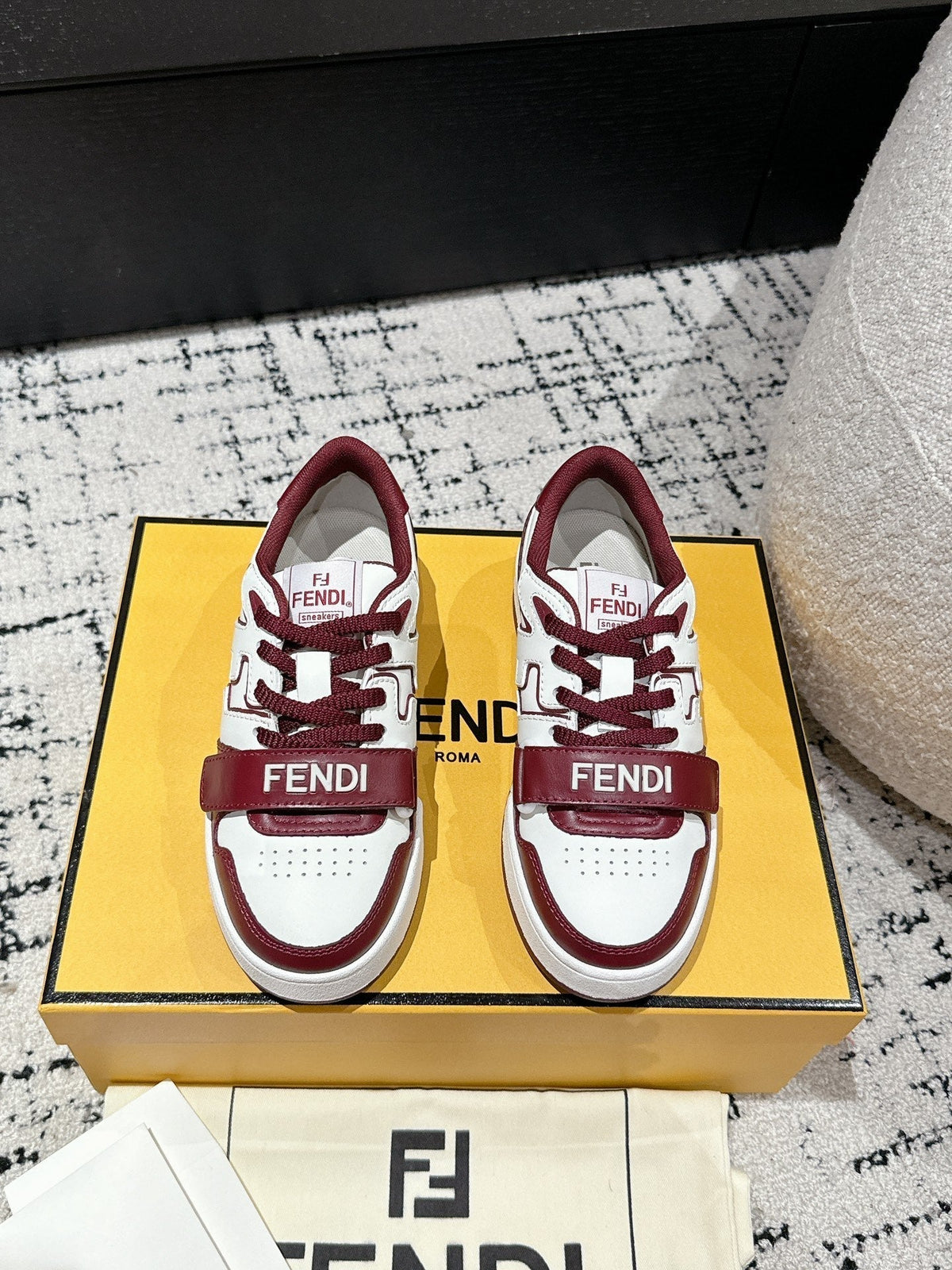 FENDI MATCH LOW-TOPS IN BURGUNDY RED MIX WHITE CALFSKIN