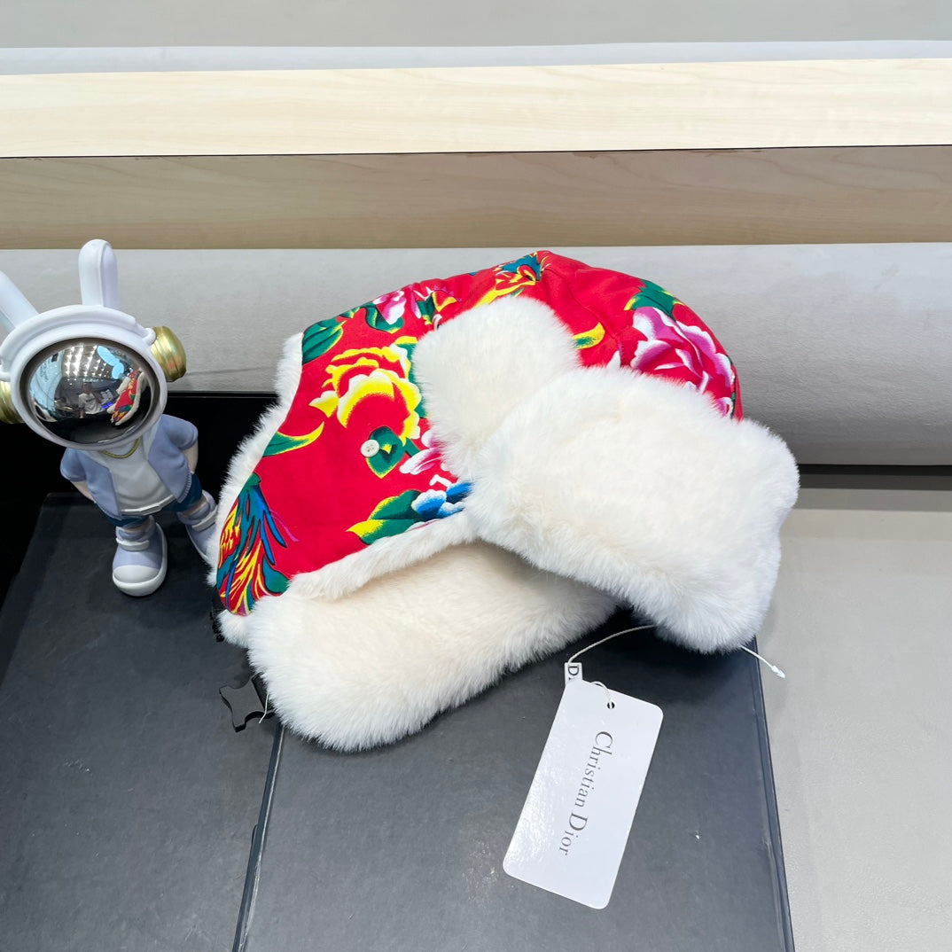 TRAPPER HAT IN COLORFUL VELVET AND RABBIT FUR 416387