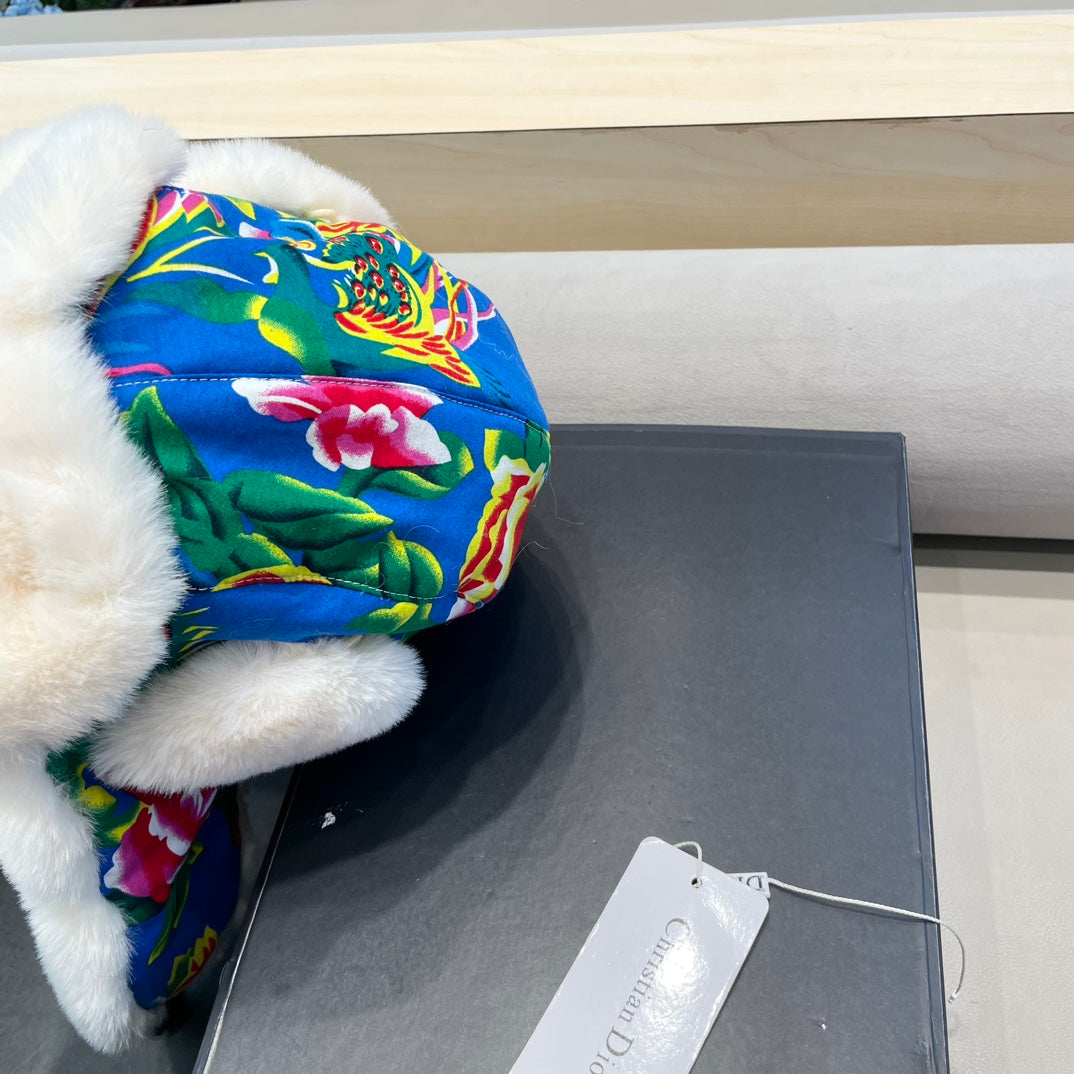 TRAPPER HAT IN COLORFUL VELVET AND RABBIT FUR 416388