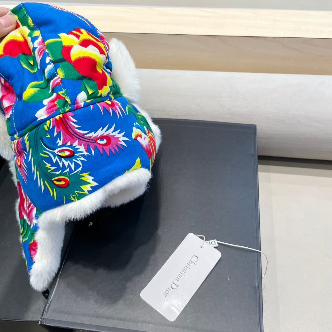 TRAPPER HAT IN COLORFUL VELVET AND RABBIT FUR 416388