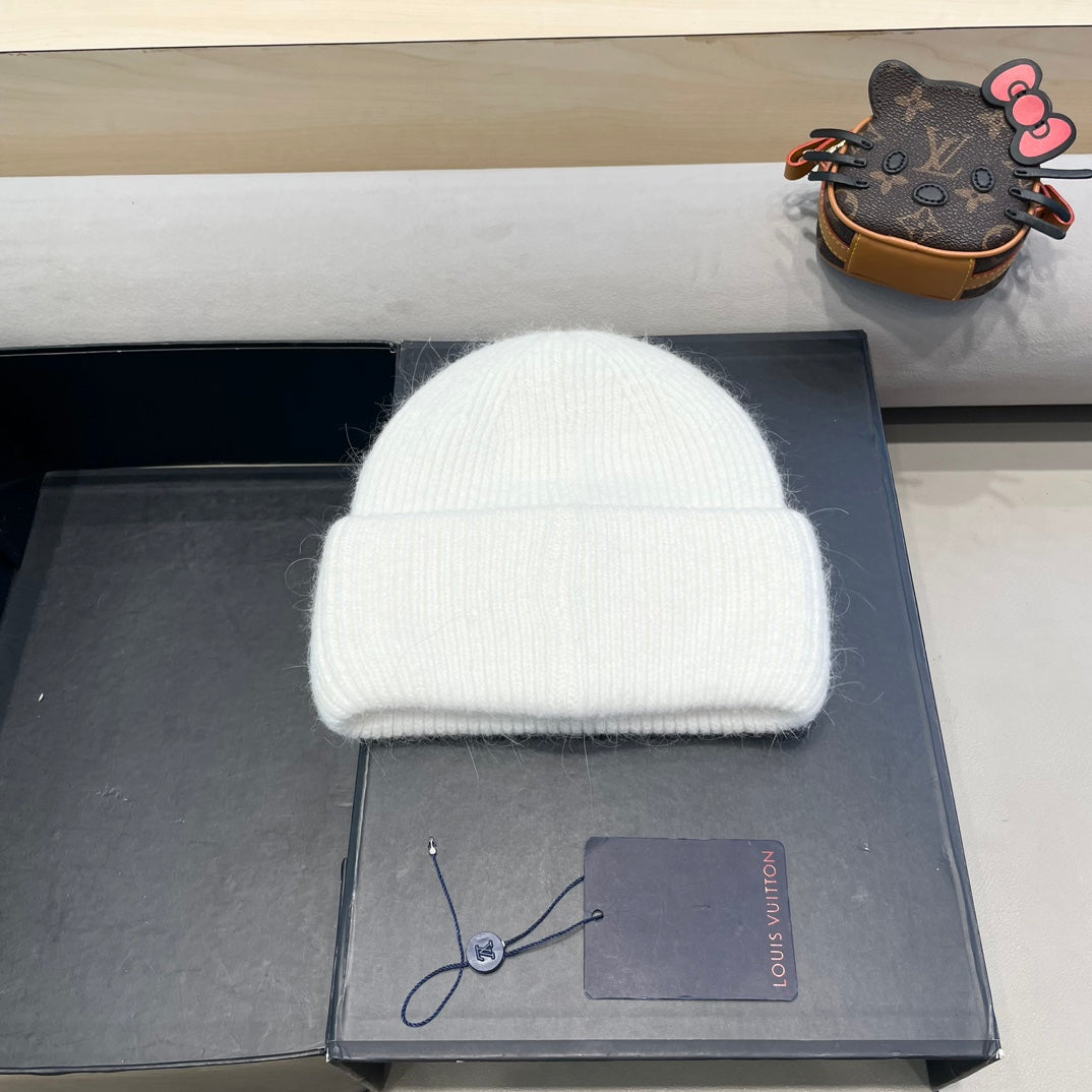 KNITTED BEANIE HAT IN WHITE WOOL AND RABBIT FUR 417753