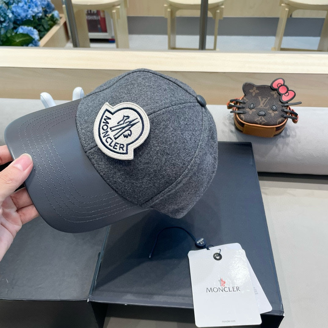 WOOL-TWEED AND LEATHER BASEBALL CAP SHARK GRAY 428239
