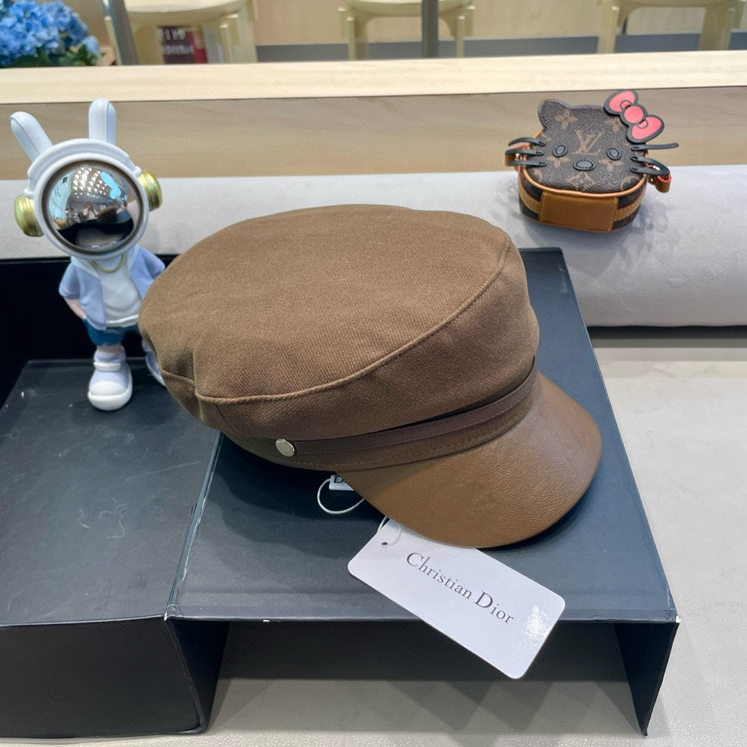 BAKER BOY HAT IN COFFEE BROWN COTTON AND LEATHER 428245