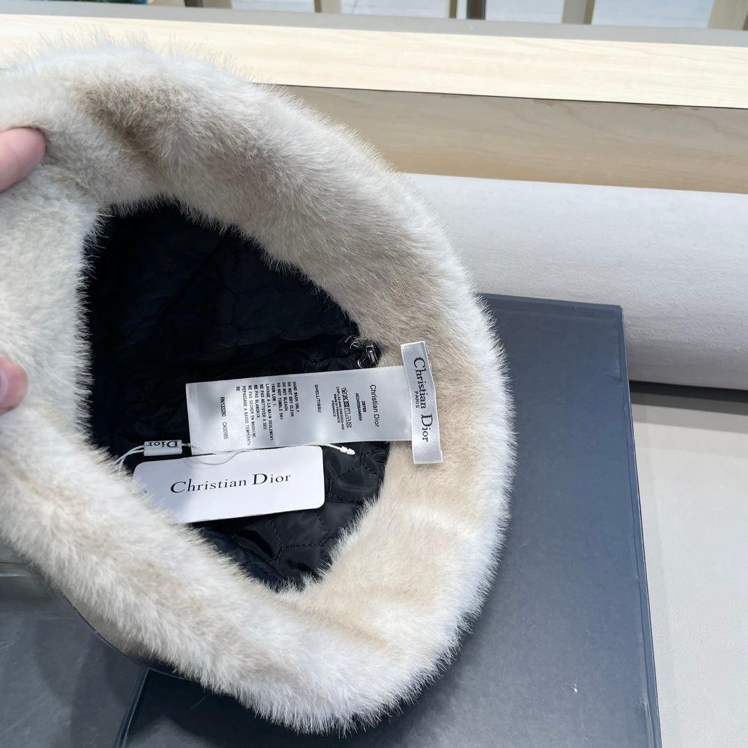 BUCKET HAT WITH CUTE BEAR EARS IN BEIGE RABBIT FUR 434968
