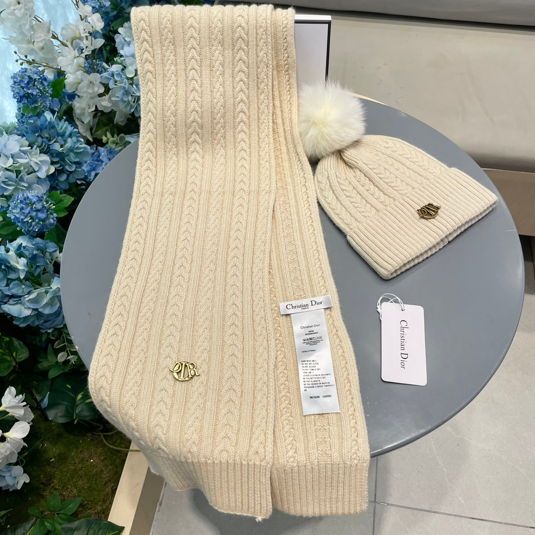 SET CLASSIC SCARF AND HAT IN BEIGE CASHMERE AND RABBIT WOOL 433234