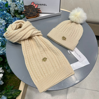 SET CLASSIC SCARF AND HAT IN BEIGE CASHMERE AND RABBIT WOOL 433234