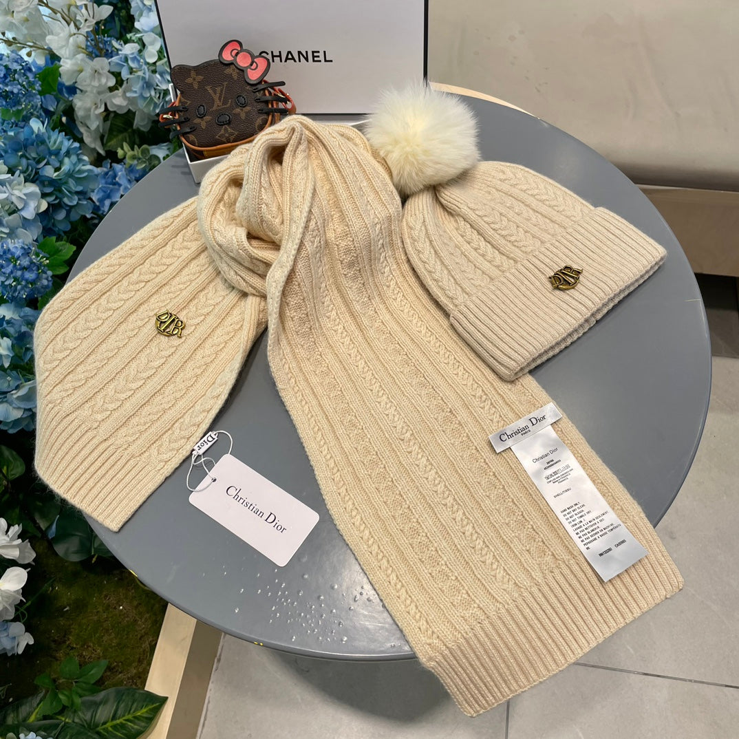 SET CLASSIC SCARF AND HAT IN BEIGE CASHMERE AND RABBIT WOOL 433234
