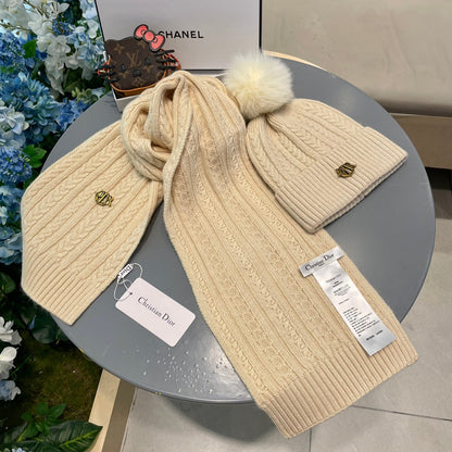 SET CLASSIC SCARF AND HAT IN BEIGE CASHMERE AND RABBIT WOOL 433234