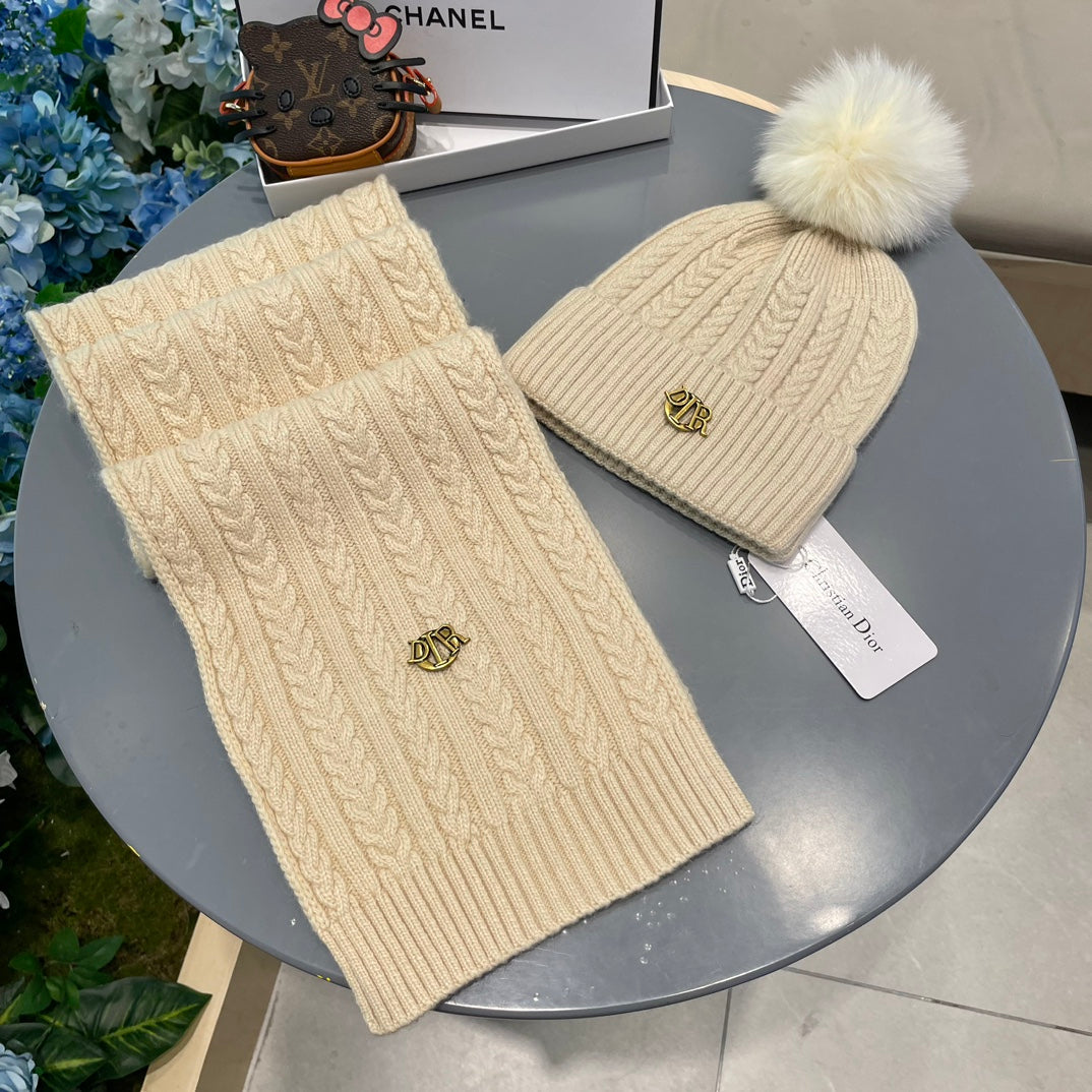 SET CLASSIC SCARF AND HAT IN BEIGE CASHMERE AND RABBIT WOOL 433234