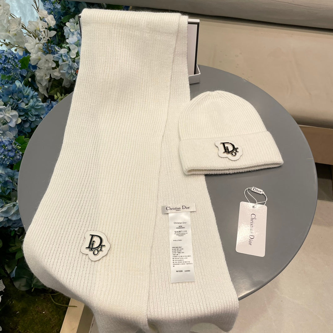 SET SCARF AND HAT IN WHITE CASHMERE WOOL 433244