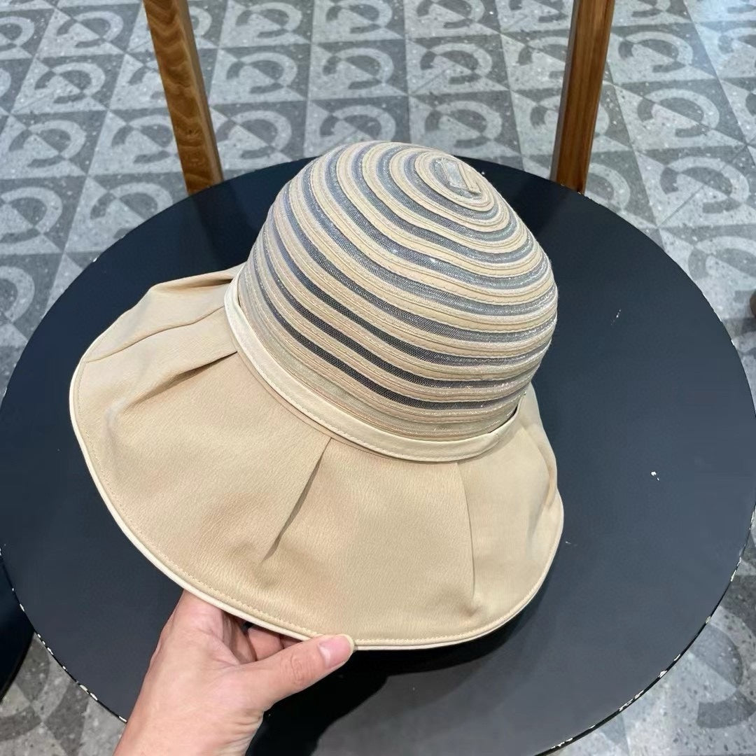 STRIPED BUCKET HAT IN WHEAT BEIGE COTTON 434997