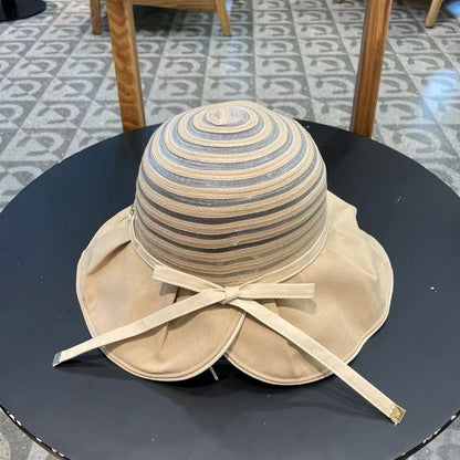 STRIPED BUCKET HAT IN WHEAT BEIGE COTTON 434997